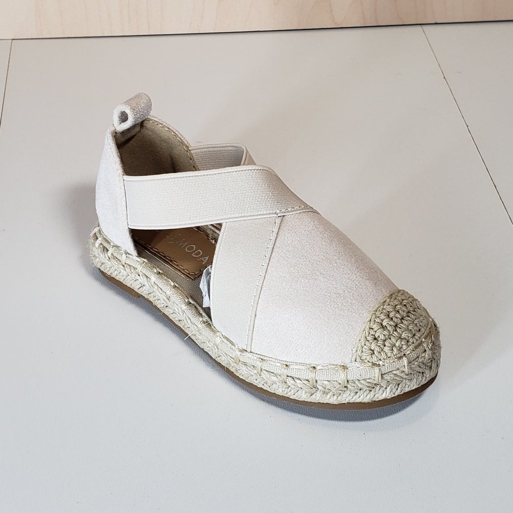 Mini Moda Toddler Lightweight Round Toe Slip on Suede Espadrille Shoes - Beige -